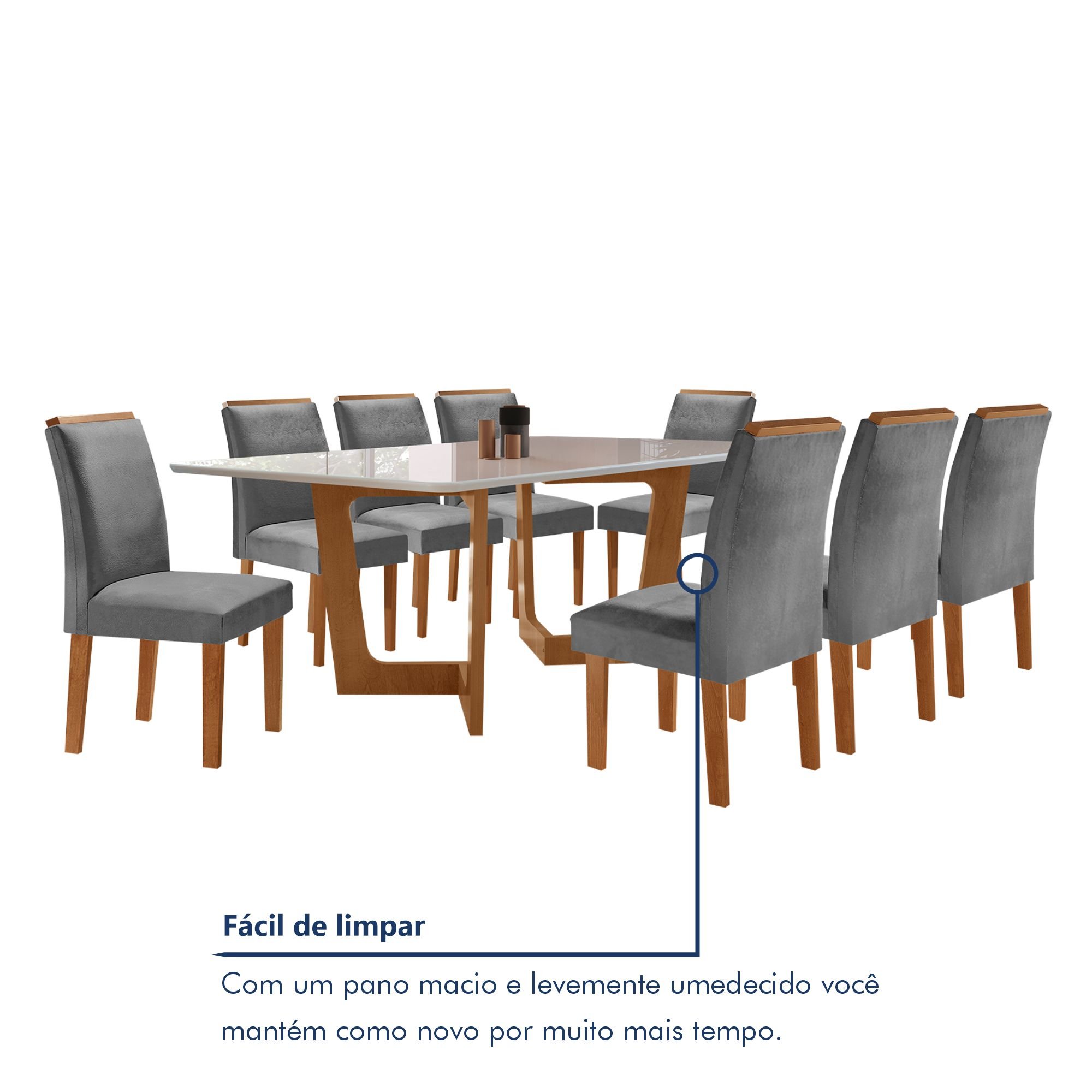 Conjunto Sala De Jantar Nápoles Tampo Vidro/MDF com 8 Cadeiras Luísa Smart Plus  - 8