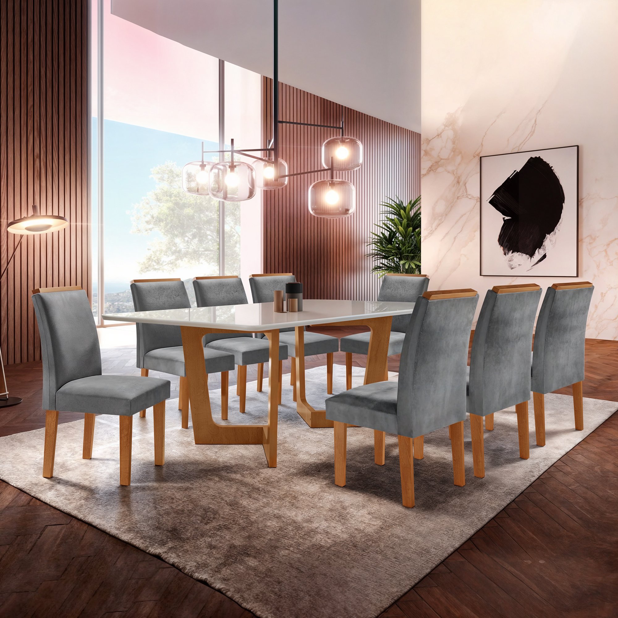 Conjunto Sala De Jantar Nápoles Tampo Vidro/MDF com 8 Cadeiras Luísa Smart Plus  - 1