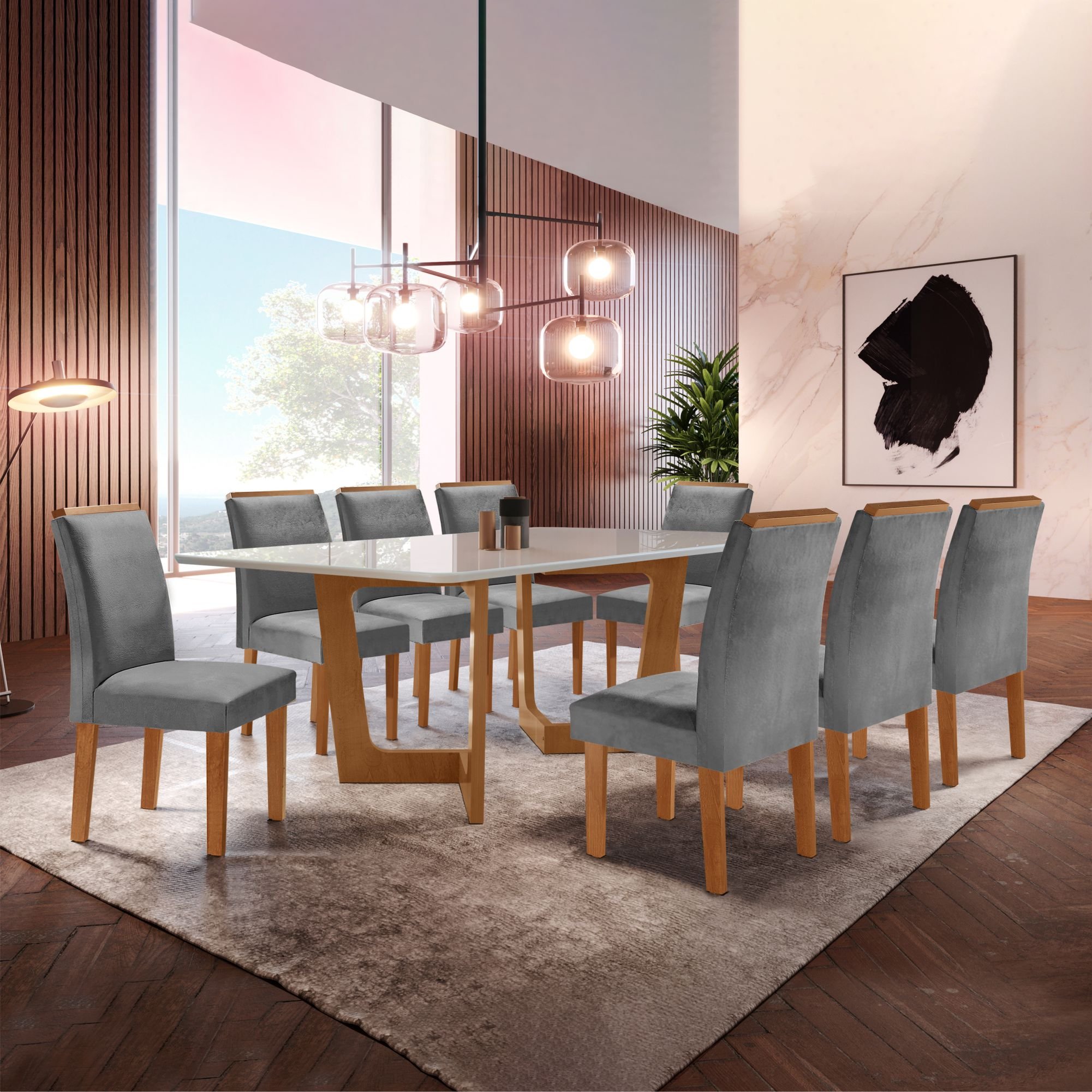 Conjunto Sala De Jantar Nápoles Tampo Vidro/MDF com 8 Cadeiras Luísa Smart Plus  - 1