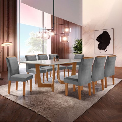 Conjunto Sala de Jantar Nápoles Tampo Vidro/MDF com 8 Cadeiras Luísa Smart Plus