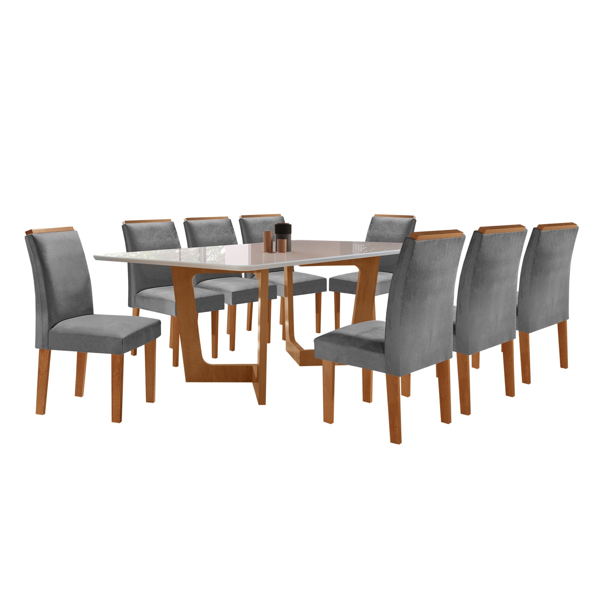 Conjunto Sala De Jantar Nápoles Tampo Vidro/MDF com 8 Cadeiras Luísa Smart Plus  - 2