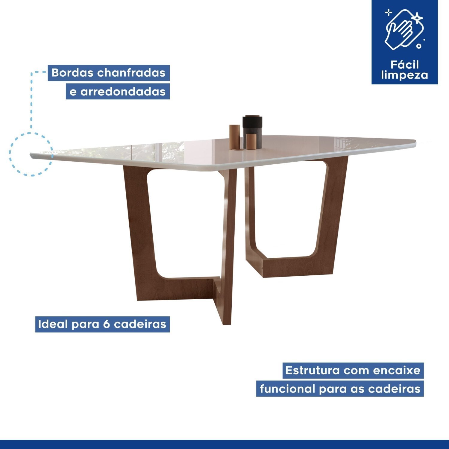 Conjunto Sala De Jantar Nápoles Tampo Vidro/MDF com 8 Cadeiras Marselha Smart Plus Cel Móveis - 7