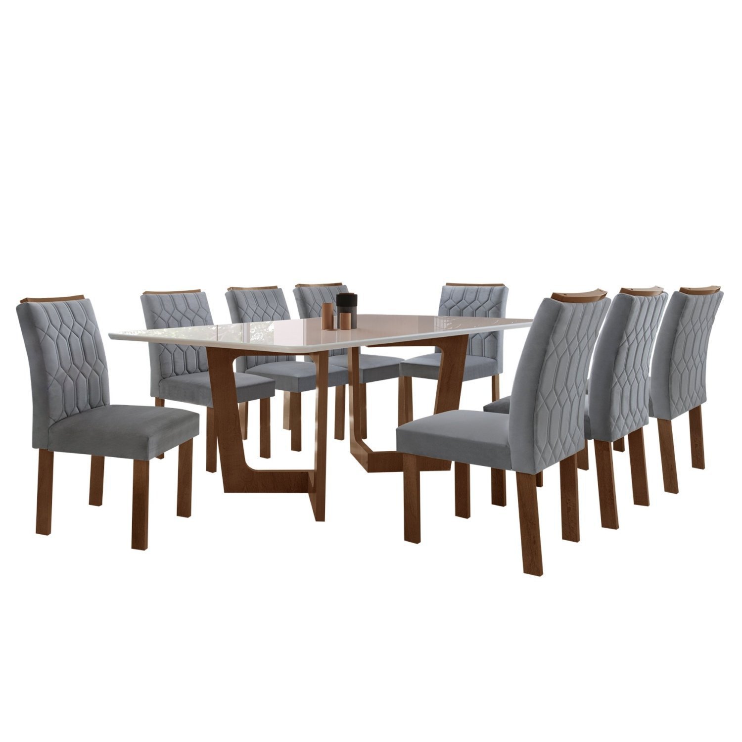 Conjunto Sala De Jantar Nápoles Tampo Vidro/MDF com 8 Cadeiras Marselha Smart Plus Cel Móveis - 2