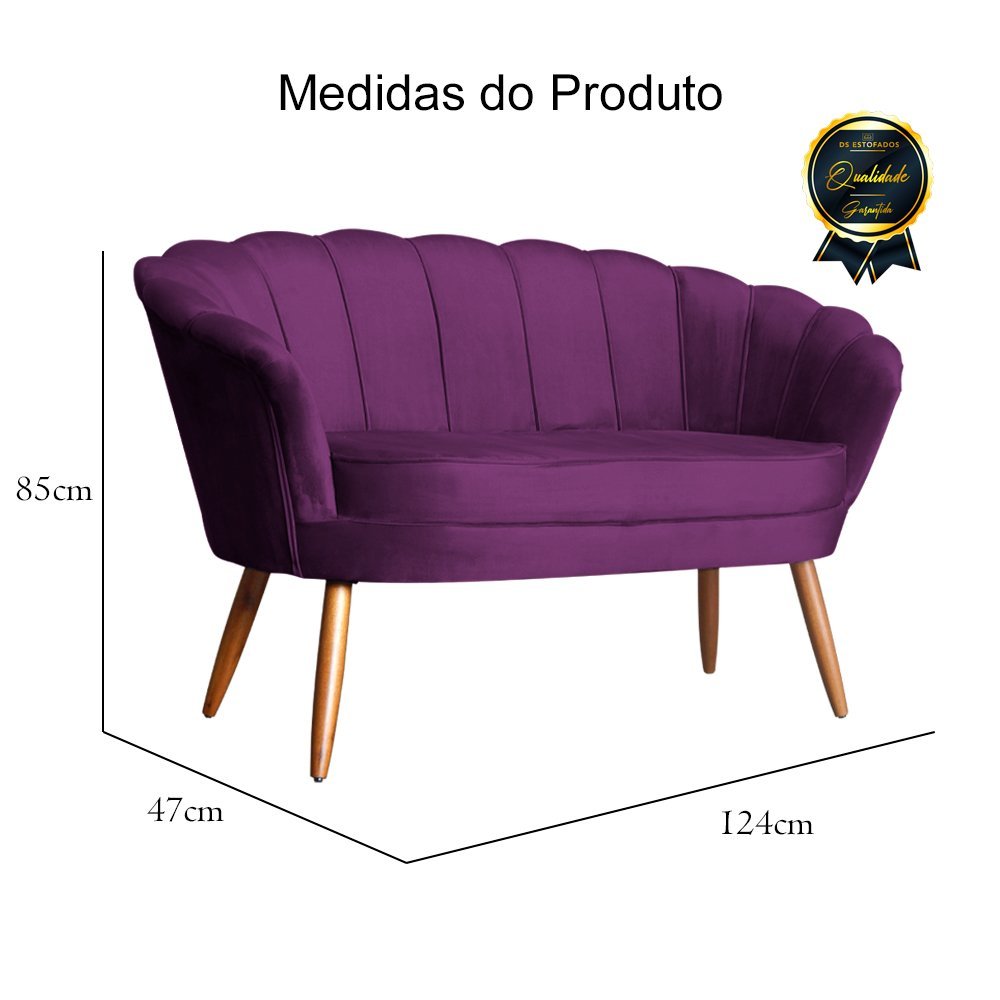 Namoradeira Estofada Pés Palito Para Sala de Estar Pétala Veludo Roxo - LM DECOR - 4