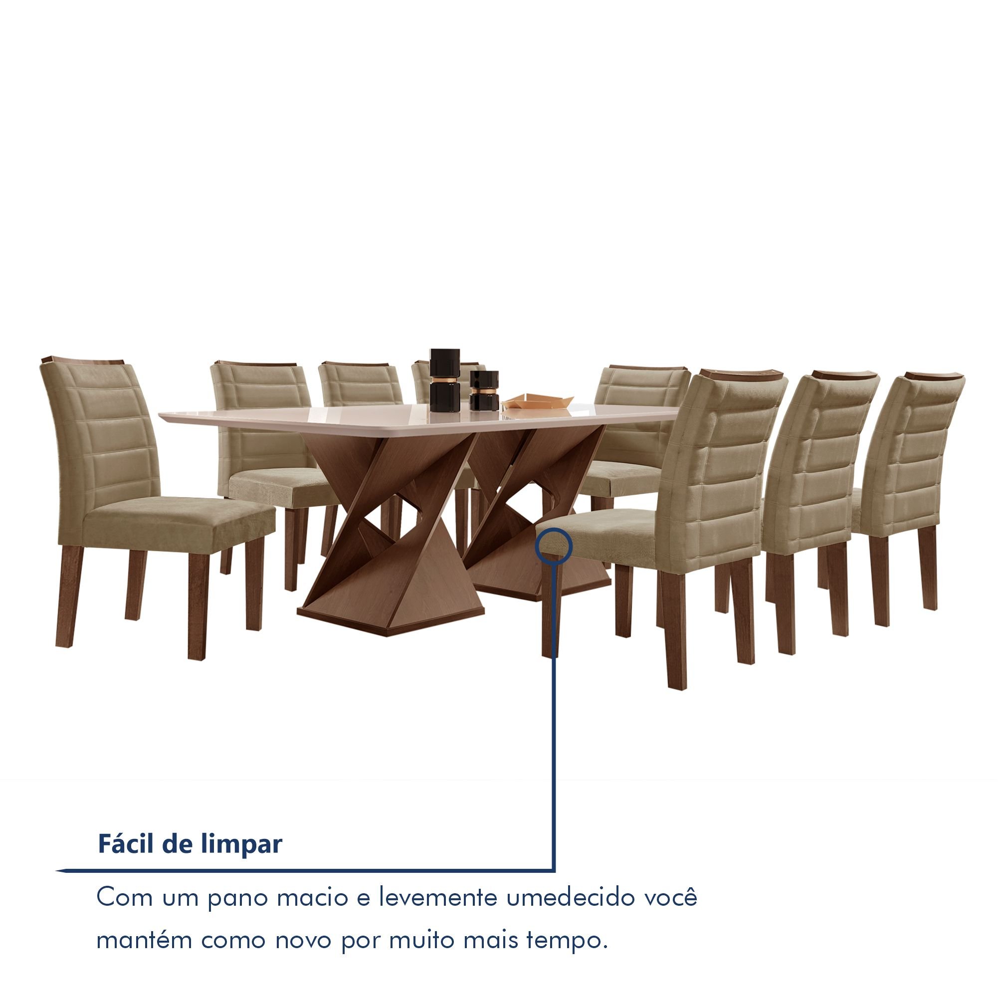 Conjunto Sala De Jantar Genova Tampo Vidro/MDF com 8 Cadeiras Genova Smart Plus  - 8