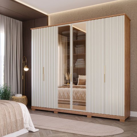 Guarda Roupa Elegance 6 Portas com Vidro Reflecta MDF