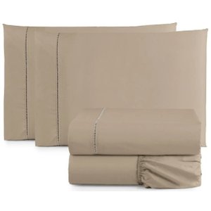 Jogo Lençol Casal Queen 4 Peças Cama Box Ponto Palito 400 Fios Cáqui