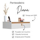 Ver imagem 2 de Penteadeira Suspensa MDP com Gaveta e Puxador em Couro Multifuncional Branco/Nature