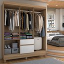 Ver imagem 3 de Guarda-roupa Casal Senna 6 Portas 2 Gavetas Amêndola Touch/off White - Panorama Móveis