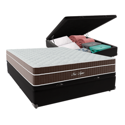 Cama + Box Baú Casal Preta Colchão New Aspen Molas Ensacadas Comfort Prime 138x188 - 1