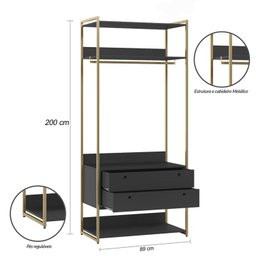 Guarda Roupa Closet Industrial com Cabideiro 2 Gavetas  - 3