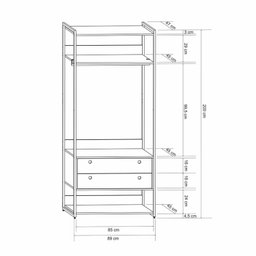 Guarda Roupa Closet Industrial com Cabideiro 2 Gavetas  - 4