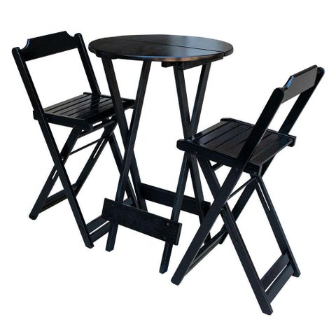 Jogo De Mesa Bistrô Dobrável Em Madeira Maciça Com C/2 Banquetas Altas - Preto - Preto