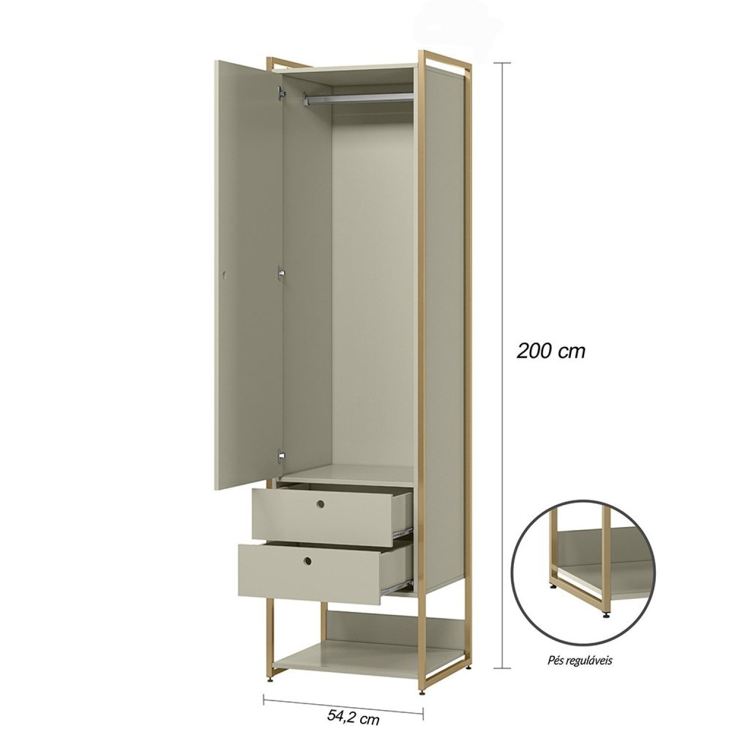 Guarda Roupa Closet Industrial 1 Porta 2 Gavetas  - 3