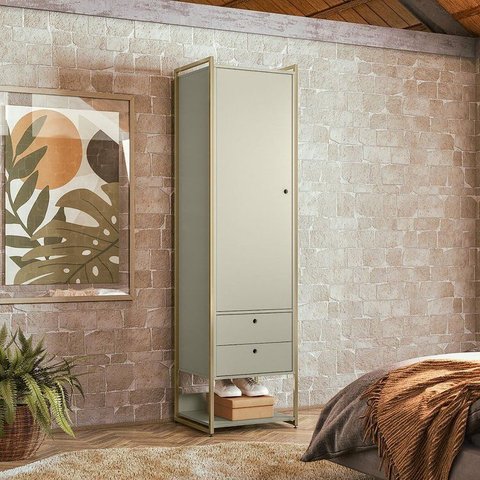 Guarda Roupa Modulado Closet Industrial 54cm com Cabideiro Porta 2 Gavetas Off White