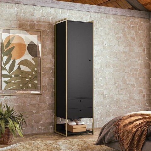 Guarda Roupa Modulado Closet Industrial 54cm com Cabideiro Porta 2 Gavetas Preto
