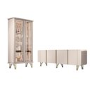 Ver imagem 1 de Conjunto Cristaleira Buffet com Led Portas de Vidro Pés Aço Maciço Cor Dourado Évora/saluti Off Whit