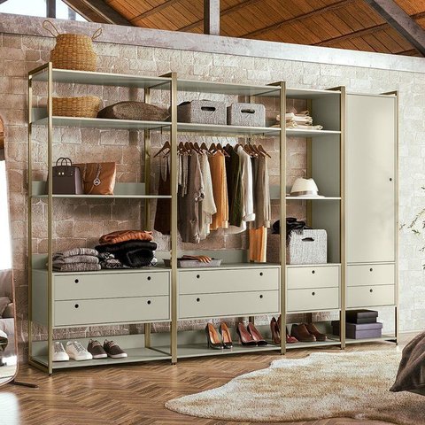 Guarda Roupa Closet Modulado Casal com Cabideiro 8 Gavetas Porta 286cm - Estrutura Metálica Moderna