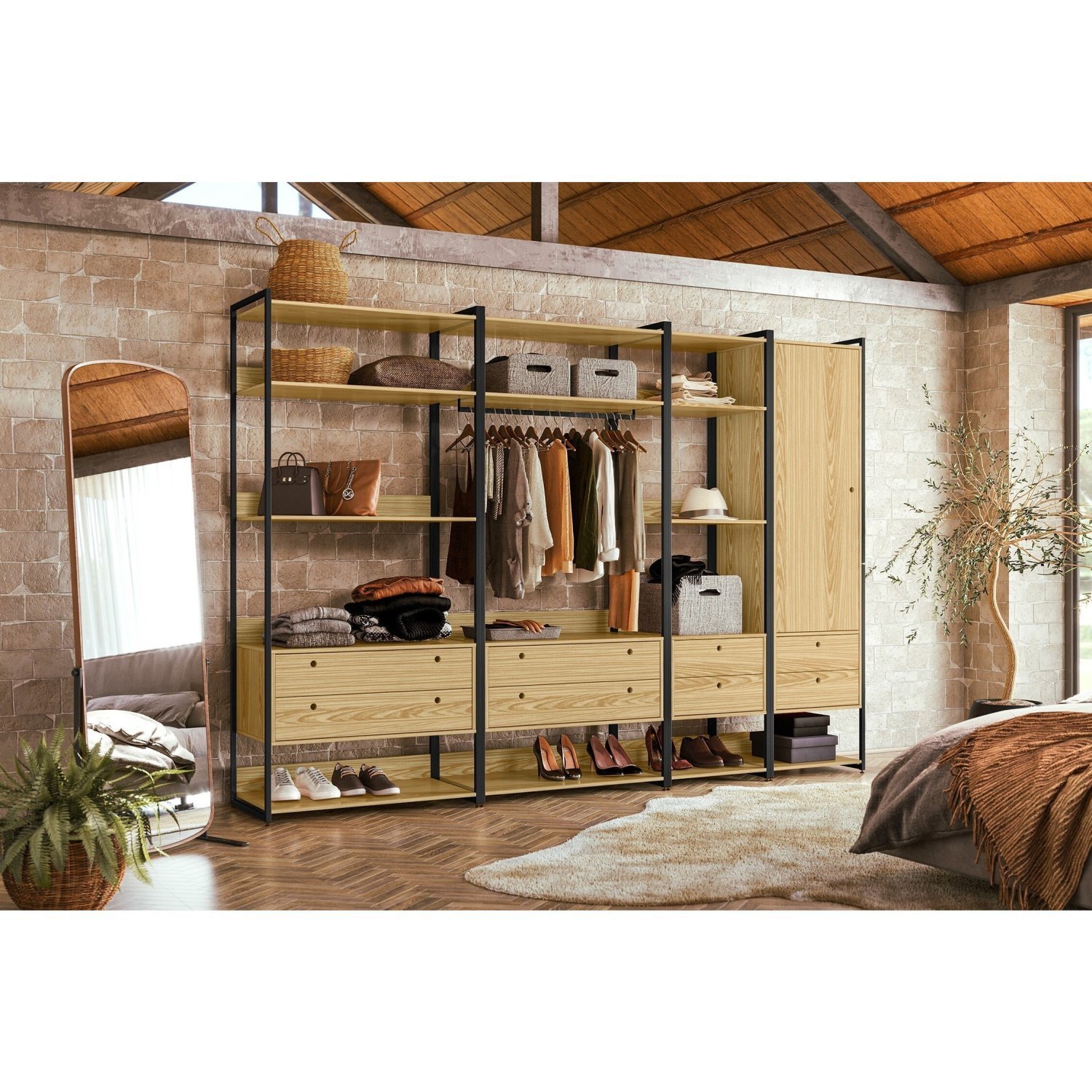 Estantes para Closet Aberto Modulado Estilo Industrial Bacco MDP