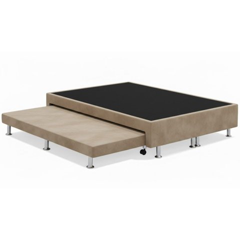 Cama Box Casal C/ Cama Auxiliar Suede 40x138x188 - Santo Box:bege