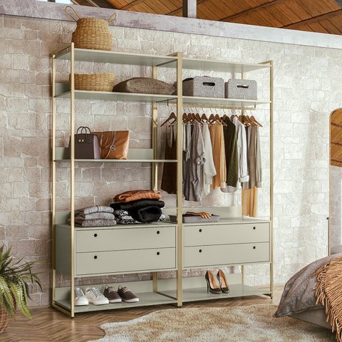 Guarda Roupa Closet Modulado Solteiro com Cabideiro 4 Gavetas 178cm - Estrutura Metálica Moderna Bra