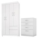 Ver imagem 1 de Kit Guarda Roupa Solteiro 4 Portas Lótus Cômoda Astral Branco