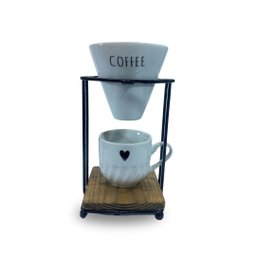 Kit Coador Porcelana C/ Suporte Ferro e Caneca 250ml - Coffee - 1