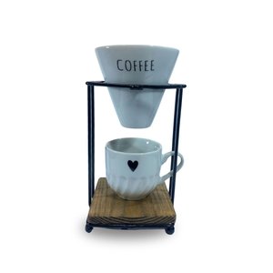 Kit Coador Porcelana C/ Suporte Ferro e Caneca 250ml - Coffee