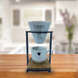 Kit Coador Porcelana C/ Suporte Ferro e Caneca 250ml - Coffee - 2