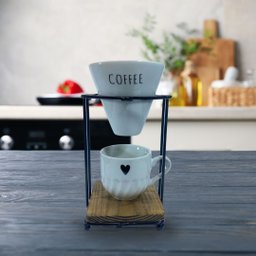 Kit Coador Porcelana C/ Suporte Ferro e Caneca 250ml - Coffee - 3