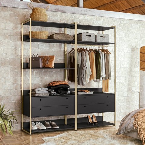 Guarda Roupa Closet Modulado Industrial 4 Gavetas Preto