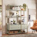 Ver imagem 1 de Estante Modulado Industrial Metal MDF 4 Gavetas 10 Prateleiras Off White/Verde