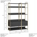 Ver imagem 3 de Estante de Livros Industrial MDF 143,2CMX200CM Escritório 4 Gavetas 5 Prateleiras Preta Estrutura de Metal Ouro Envelhecido