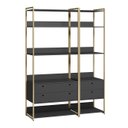 Ver imagem 2 de Estante para Livros Industrial Escritório 4 Gavetas 5 Prateleiras Preta Estrutura de Metal Ouro Envelhecido 