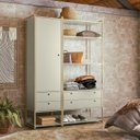 Ver imagem 1 de Guarda Roupa Closet Modulado 1 Porta 4 Gavetas 143cm - Estrutura Metálica Moderna Branco/Off White