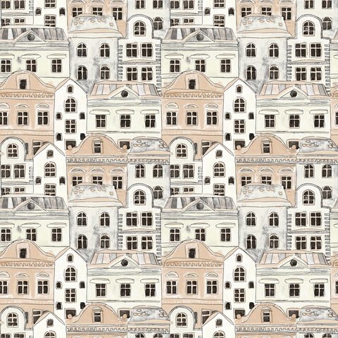 PAPEL DE PAREDE KANTAI HELLO KIDS - CIDADE DESENHADA BEGE