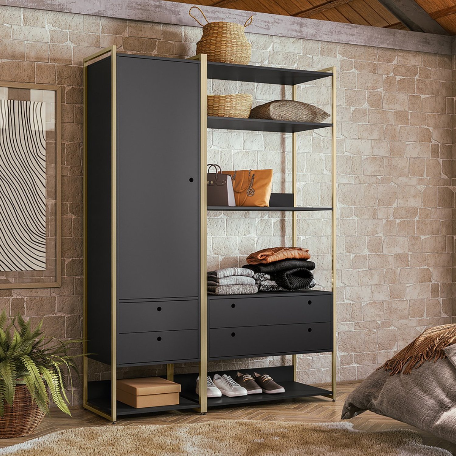 Guarda Roupa Closet Modulado Industrial 4 Gavetas Olivar