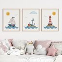 Ver imagem 2 de Kit 3 Quadros Decorativos Infantil | Fundo do Mar, Animais - Ondas NO2 - 40x60 - Moldura Madeira