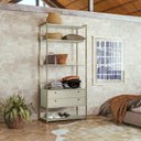 Ver imagem 1 de Estante de Livros Industrial MDF 89CMX200CM 2 Gavetas 5 Prateleiras Off White/Verde