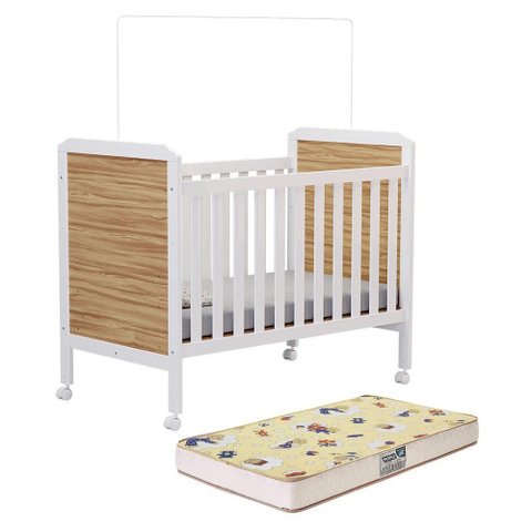Berço Americano Cloe 2 em 1 Branco Brilho/amêndoa com Colchão Supreme - Móveis Peroba