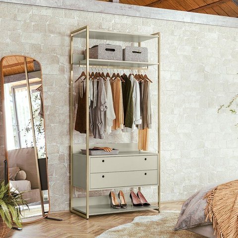 Guarda-Roupa Closet Industrial Olivar com Cabideiro 2 Gavetas 89cm Off White