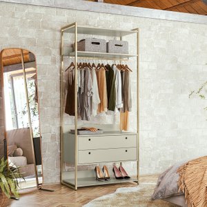 Modulo Closet Industrial com Cabideiro 2 Gavetas 89cm - Estrutura Metálica Moderna