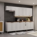 Ver imagem 2 de Cozinha Americana Modulada Aéreo 120cm 3 Portas Aéreo 80cm 2 Portas Armário Geladeira Balcão com  Tampo Compacta 6 Peças Paris