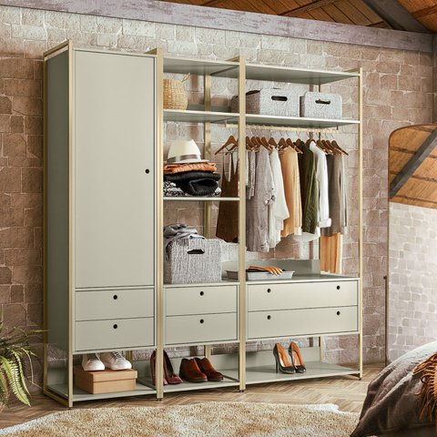 Guarda Roupa Closet Modulado solteiro 1 Porta 6 Gavetas 197cm - Estrutura metálica Moderna