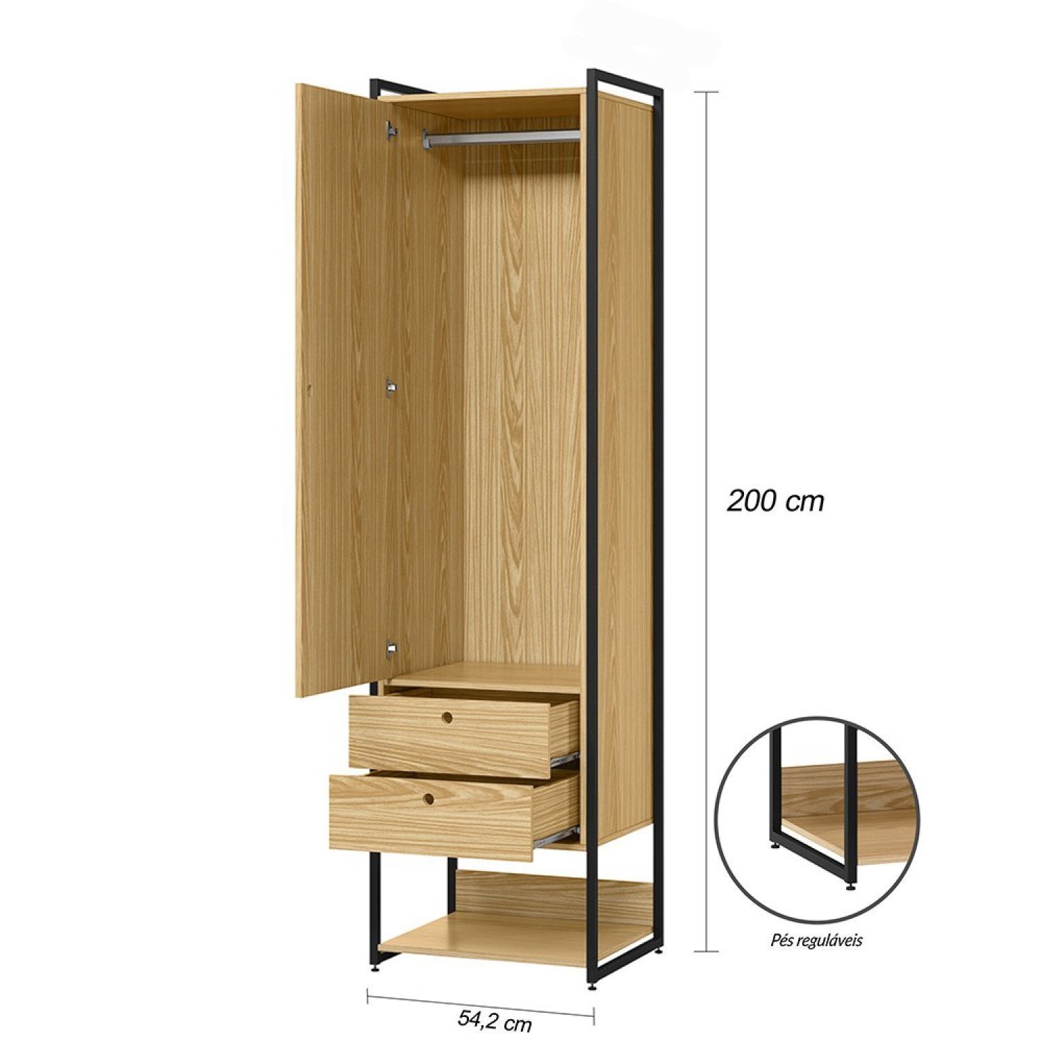 Guarda Roupa Closet Modulado Industrial 1 Porta 6 Gavetas  - 4