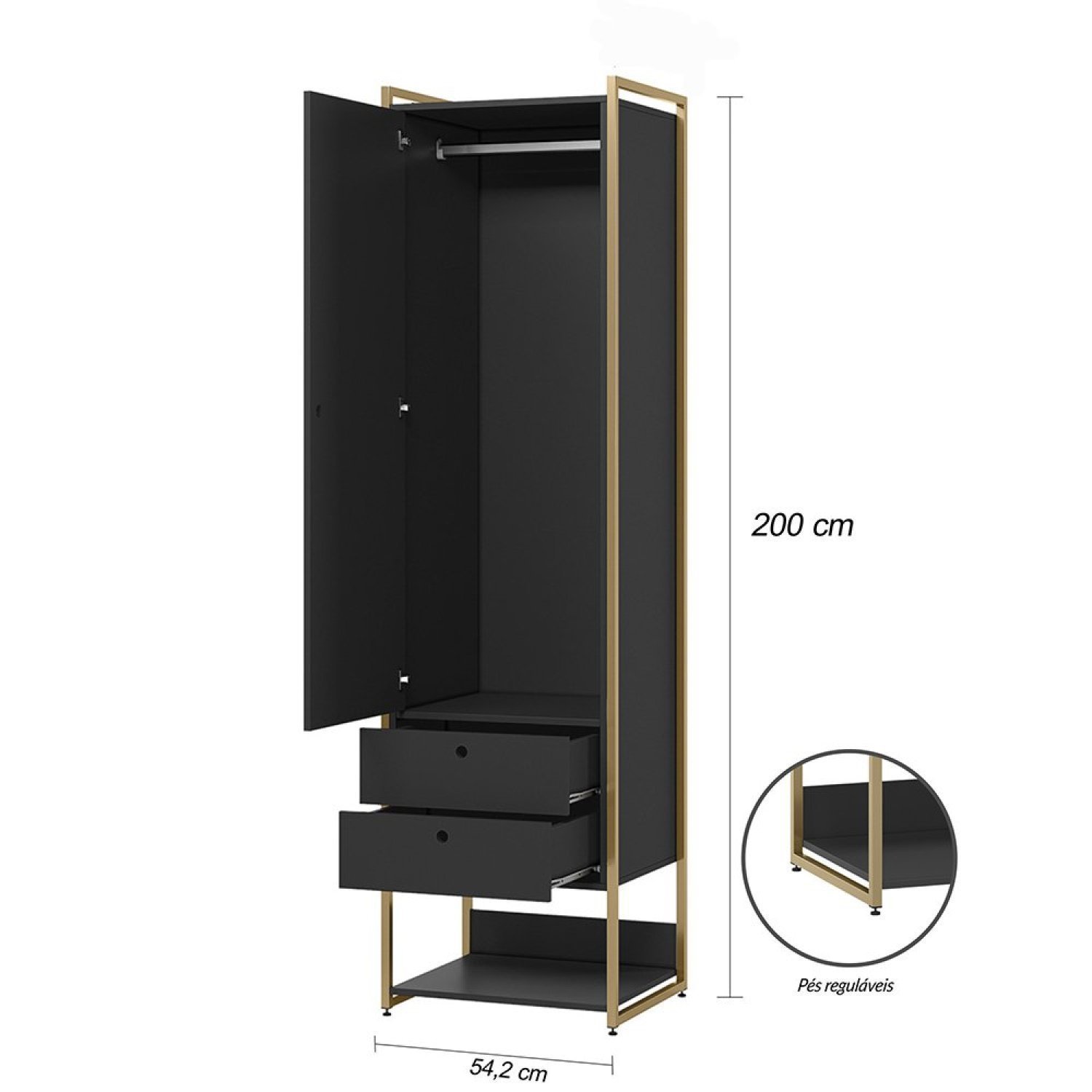 Guarda Roupa Closet Modulado Industrial 1 Porta 6 Gavetas  - 4