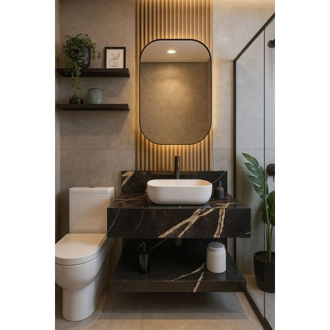 Bancada em Porcelanato Para Banheiro Completo Alto Padrao 80cm Sem Cuba