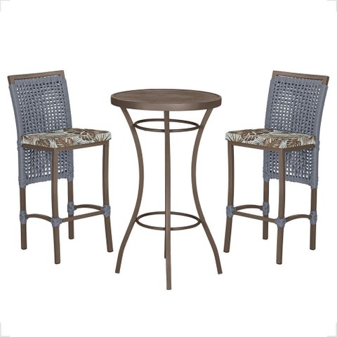 Mesa Bistrô e 2 Banquetas Roma Marrom Corda Náutica Estofado 6 Trama Original