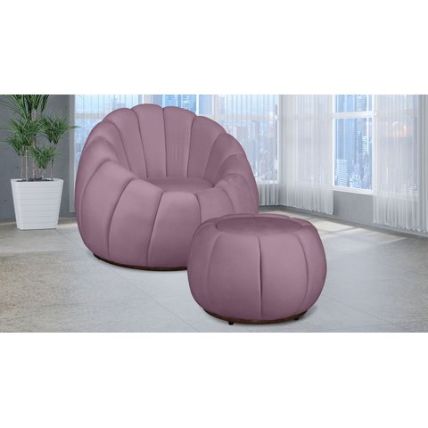 Kit Poltrona Decorativa C/ Puff Concha Veludo Rose - Londrilar