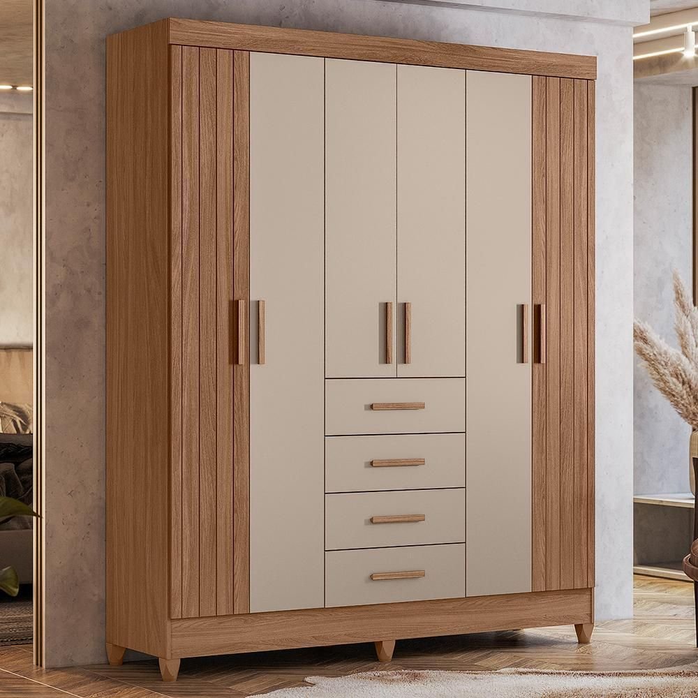Guarda Roupa Solteiro Aruba 6 Portas e 4 Gavetas Carvalho/fendi